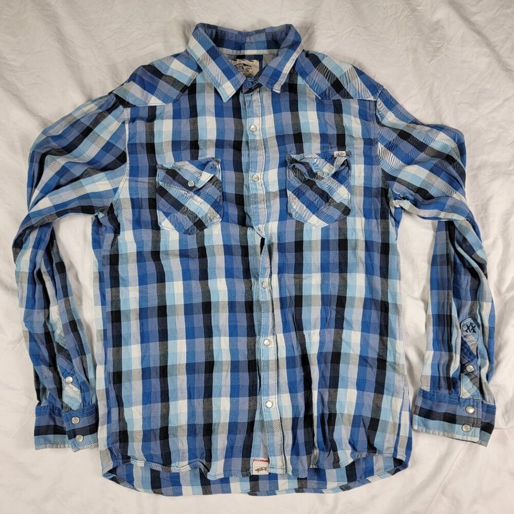 Vans Off The Wall Mens XL Blue Plaid Long Sleeve Shirt Casual Outdoors Fashion